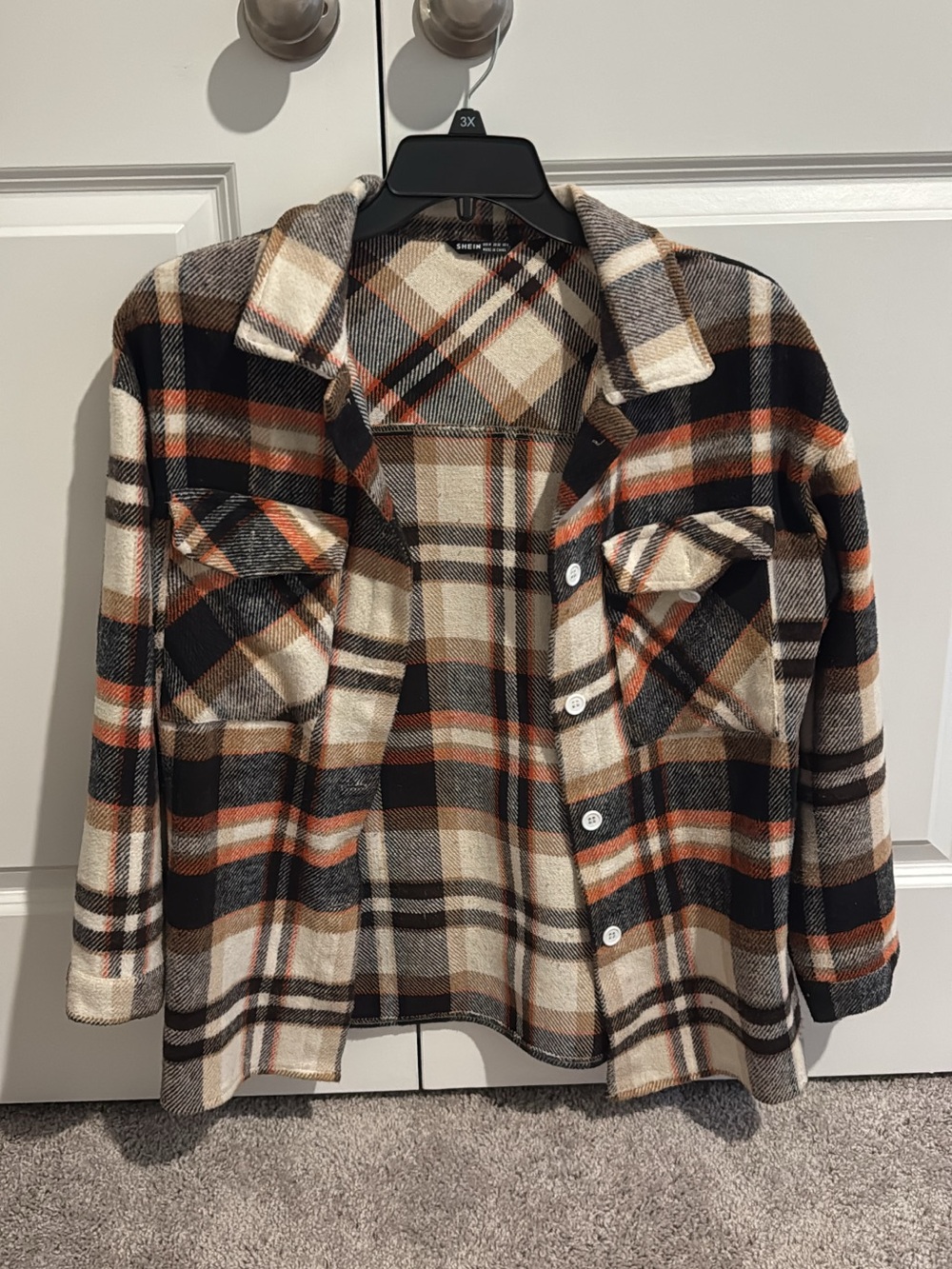 SHEIN Plaid Button-Up Cardigan Jacket in Black, Cream & Brown